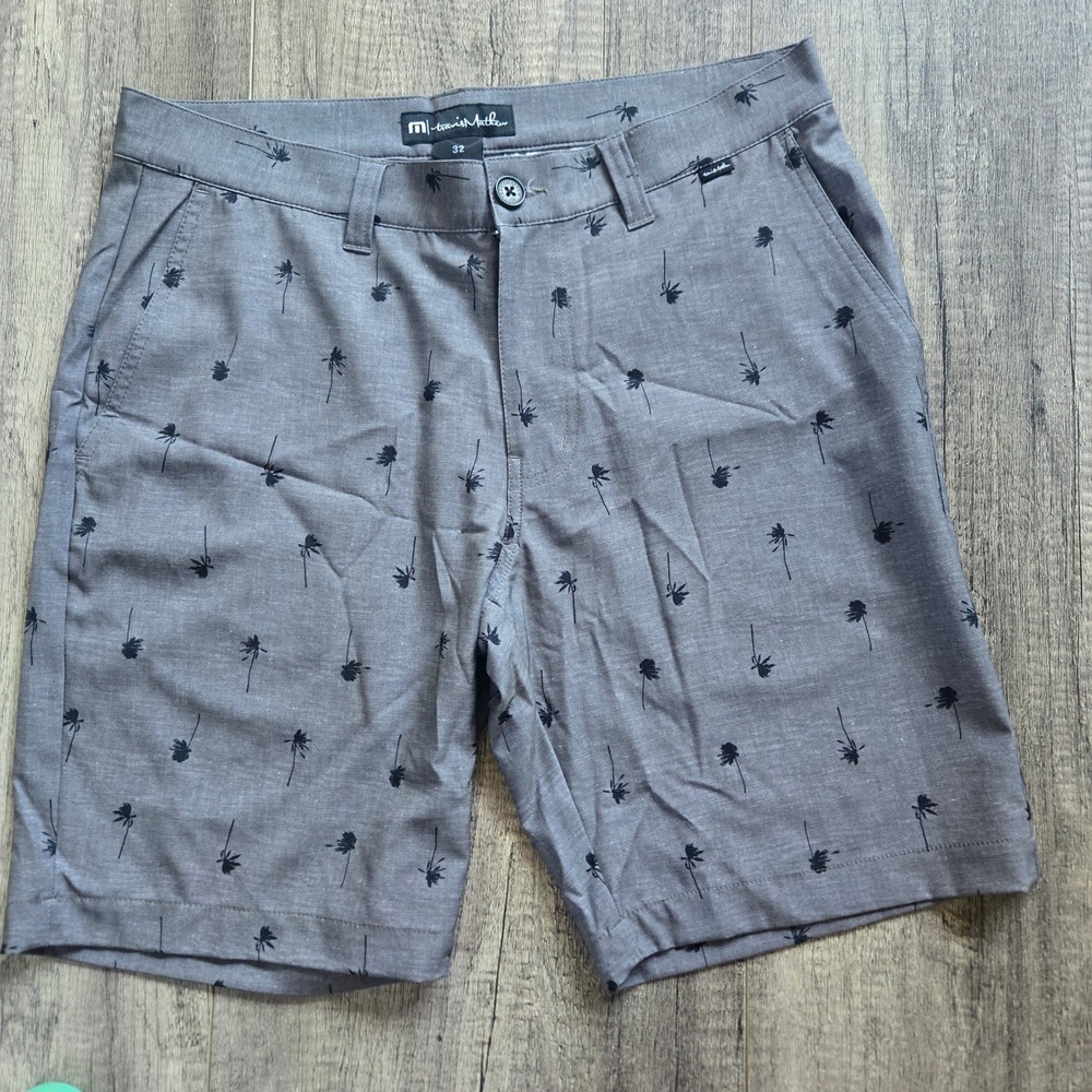 TravisMathew Mens Grey Palm Tree Print Performance Golf Shorts Size‎ 32